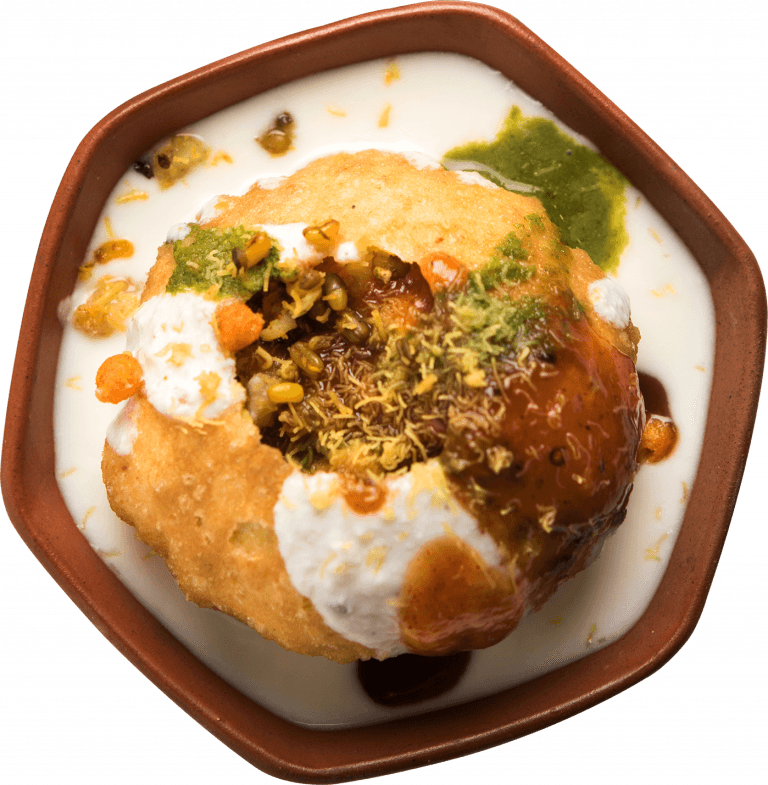 Delicious raj kachori in a clay bowl